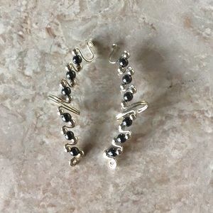 Silver & Black Beaded Ear Climber Cuffs